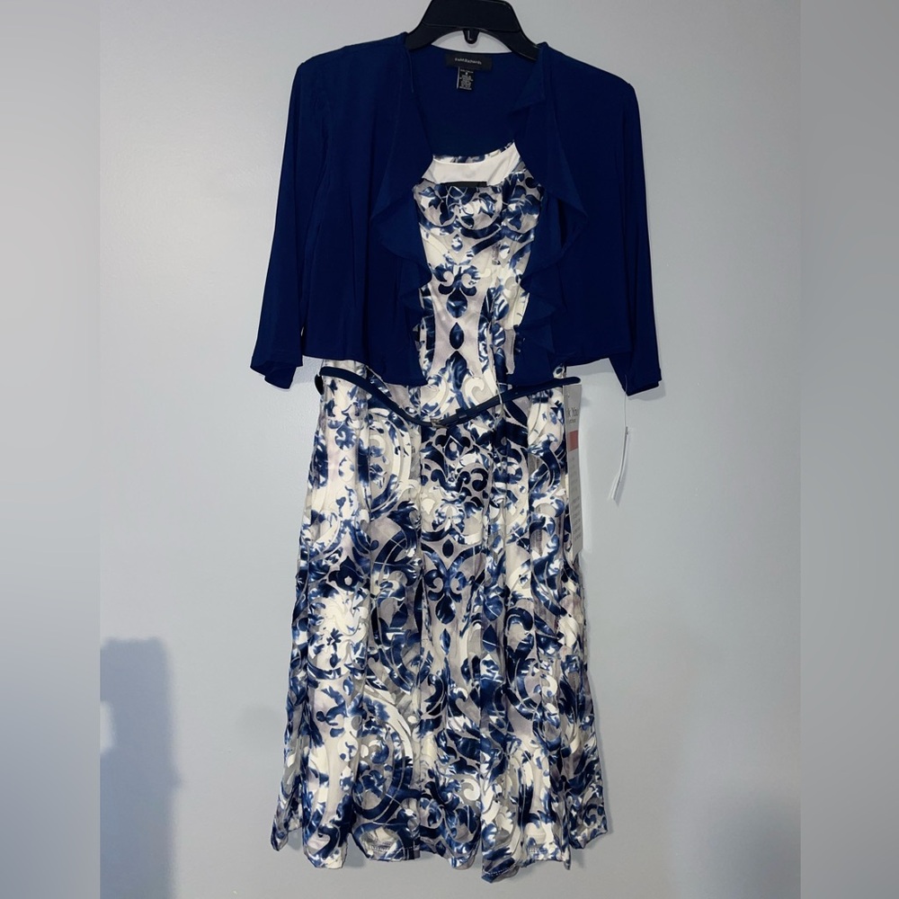 🫐NWT R&M Richard’s Elegant Blue and White Floral Dress with Jacket